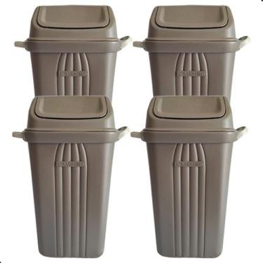 Imagem de Kit 4 Lixeira Plástica Com Tampa Basculante Cinza 30L Sanremo