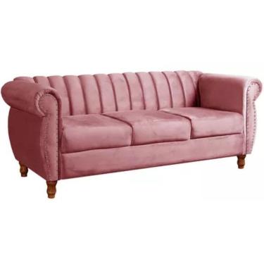 Imagem de Sofá Chesterfield 3 Lugares Realeza Vintage Retrô Suede Rosa