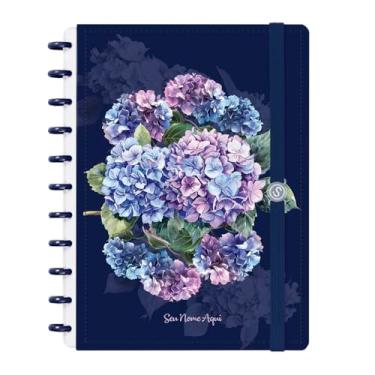 Imagem de Caderno de Disco Inteligente Personalizado Iscool G Floriografia Hortênsias Azul