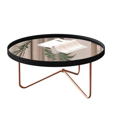 Imagem de Mesa Mesinha de Centro Alamanda com Pés de Metal e Borda de Couro (Preto/Bronze)