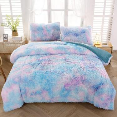 Imagem de Conjunto de capa de edredom SUCESES Faux Fur Twin Size azul roxo - SUC
