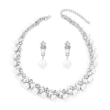 Imagem de Conjunto Colar Choker Gargatilha Brinco Pérola Zircônia Prata Brilhante- Noiva Casamento Festa Formatura Debutante - Presente Amor Mãe Namorada Amiga - Clássico Delicado Vintage