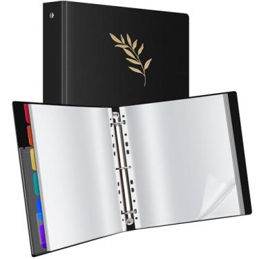 Imagem de Uquelic Fichário de 50 bolsos com mangas de plástico para tamanho carta/A4 (28 cm x 21,6 cm), capa impressa em folha dourada, organizador de documentos para documentos, certificados e obras de arte