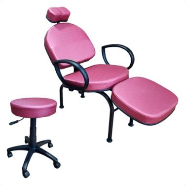 Imagem de Kit Cadeira + Mocho Maquiagem Estética Designer Unha For-ty (Estofado Bordô Facto Estrutura Preta)
