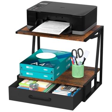 Imagem de Alyoen Suporte de impressora para mesa com gaveta de armazenamento, mesa de 3 níveis ou prateleira de impressora embaixo da mesa, organizador de mesa grande para casa, aparelho de fax, scanner