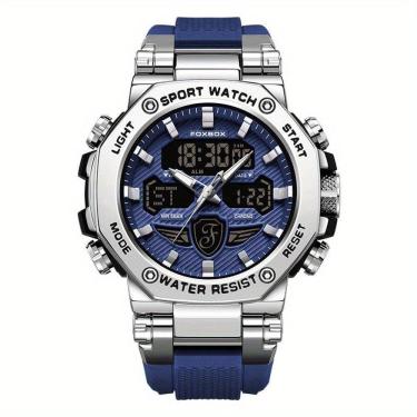 Imagem de Relógio Masculino Display Luminoso Multifuncional Esportivo Pulseira De Silicone Azul Prata