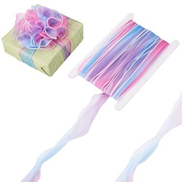 Imagem de Spritewelry Fita de organza iridescente de 11 metros de 6,5 cm fita de chiffon com acabamento transparente em tecido gradiente colorido fitas artesanais para buquês de flores, casamentos, decorações