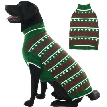 Imagem de IKIPUKO Suéter de malha para cães de médio e grande porte com orifício para coleira roupas de inverno para cães de gola rolê quente pulôver de Natal menino menina
