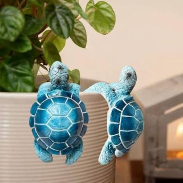 Imagem de XZJMY 2 unidades de decorações de plantador de tartaruga, abraçadores de vaso de tartaruga de resina, linda estátua pequena para jardim, pátio e varanda, cercas e vasos de flores