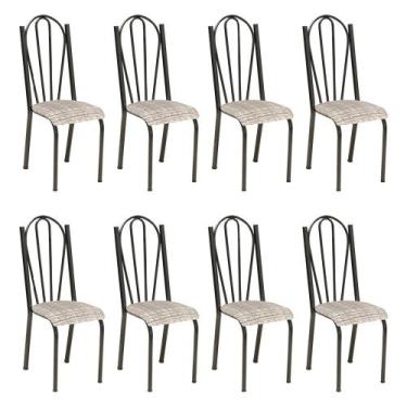 Imagem de Kit 8 Cadeiras de Cozinha Alasca Estampado Rattan Pés de Ferro Cromo P