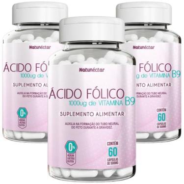 Imagem de Combo 3 Ácido Fólico Vitamina B9 Gestante 180 Cápsulas Natunéctar