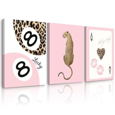 Imagem de Cheetah Trendy Wall Art Preppy Leopard Canvas Print Cheetah Room Wall Decor 8 Ball Poster Y2k Pink Coquette Luxury Print Lucky Aesthetic Fashion Pictures for Bedroom 61 x 91 cm Tela Embrulhada