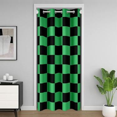 Imagem de Cortina divisória de quarto quadriculada adolescentes mulheres homens verde preto xadrez cortina para porta privacidade 86 x 203 cm 1 painel bonito retrô neutro quadriculado geométrico capa de armário