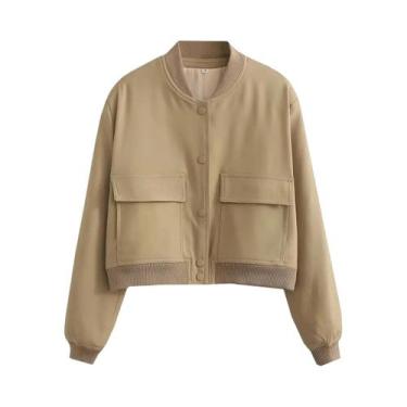 Imagem de Jaqueta Bomber Feminina com Decote V - Manga Comprida e Bolsos - Estil