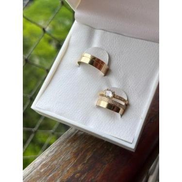 Imagem de Par de Alianças de Casamento Afrodite Ouro 18k Reto cravejado de zirco