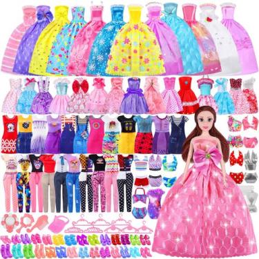Imagem de Conjunto de roupas e acessórios para bonecas MINIFUN com boneca, 84 un