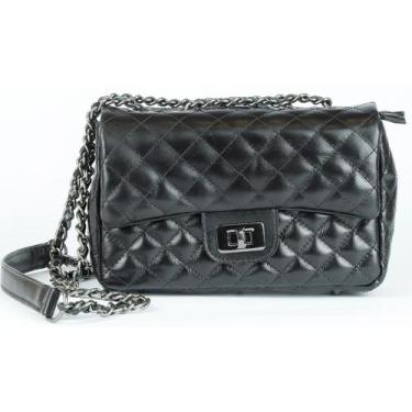 Imagem de Bolsa Social Feminina Matelasse Couro Preto Onix - Betania Couros
