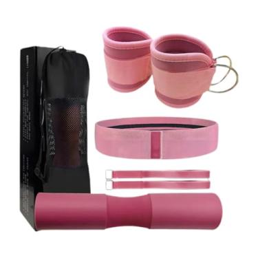 Imagem de Baoblaze Conjunto de mantas para agachamento com barra, 2 tiras de tornozelo para academia, mantas para levantamento de peso, para agachamento, para fitness, Rosa