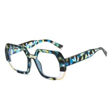 Imagem de HCHES Óculos de sol Polygon femininos, modernos, com lentes degradê, UV400, masculino, armação transparente (padrão azul transparente)