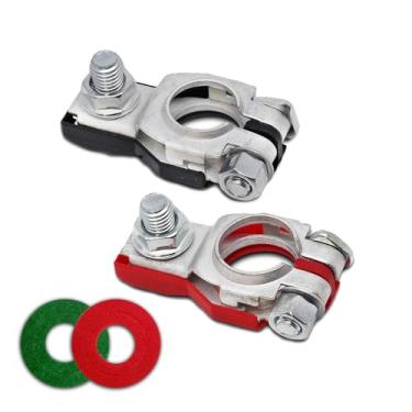 Imagem de Piburth Conector de terminal de bateria, conjunto de grampo de terminal de cabo de bateria de poste superior, positivo e negativo, 1 par com 2 arruelas, acessórios de carro para SUV Van motocicleta