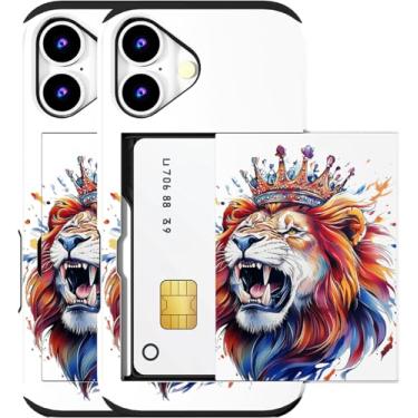 Imagem de MUQR Capa compatível com telefone 17 com porta-cartão fofo - design kawaii, proteção contra quedas de nível militar, capa carteira robusta para mulheres (leão branco rugindo)