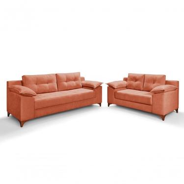 Imagem de Conjunto Sofá Ibiza 3 E 2 Lugares 2,22m E 1,57m Veludo Confortável Goiaba 207