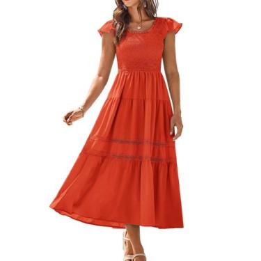 Imagem de Vestido midi GRACE KARIN feminino em camadas, maxi, laranja, vermelho,