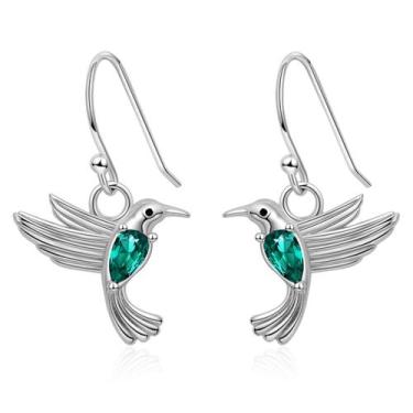 Imagem de Brincos de prata 925 beija-flor com zircão esmeralda para mulheres - L
