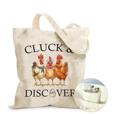 Imagem de Ialtsidws Bolsa de lona estética Chickens - Bolsa com design de tema de galinha, bolso interno com zíper e fecho magnético, uso diário, presentes temáticos de animais para mulheres, presente de