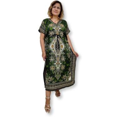 Imagem de Vestido Kaftan Indiano Longo Estampa Indiana Tradicional - Sarat Moda 