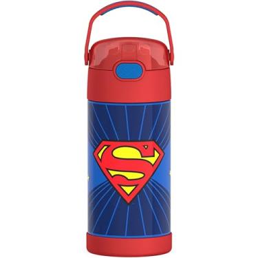 Imagem de THERMOS FUNTAINER Garrafa de água com canudo - 340 g - Garrafa de água infantil isolada a vácuo de aço inoxidável com tampa, Superman