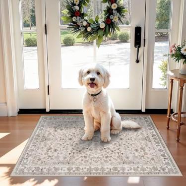 Imagem de Tapete de cozinha lavável antiderrapante 5 x 7 cm – Tapete boho pequeno para pia e entrada, tapete fino macio de pilha baixa para área de animais de estimação e banheiro, tapete de porta interna (bege