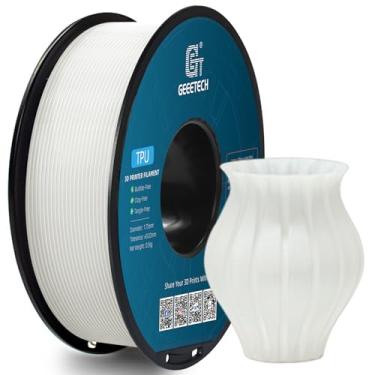 Imagem de Geeetech Filamento TPU 1,75 mm, carretel de 500 g, filamento de impressora 3D flexível Shore 95A com alta elasticidade, precisão dimensional ± 0,03 mm, serve na maioria das impressoras FDM, branco