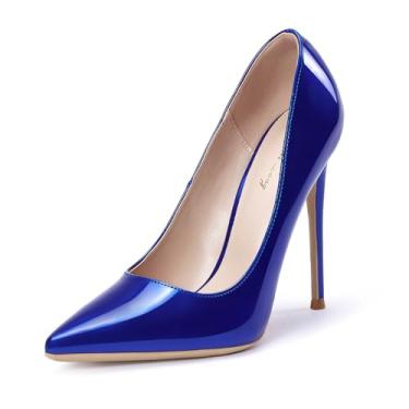 Imagem de Scarpin feminino GENSHUO 12 cm com Bico Fino Fechado, Salto Alto Agulha, Fácil de Calçar, Azul royal, 41