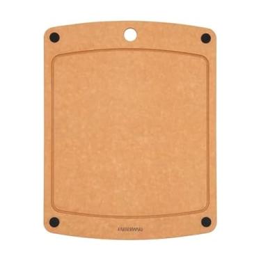 Imagem de Farberware Tábua de corte de fibra de madeira, dupla face, adequada para facas, cantos antiderrapantes, ranhura de suco, resistente ao calor, lavável na lava-louças, superfície de preparação durável