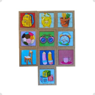Imagem de Kit 10 Quebra Cabeça Infantil Mdf Madeira 9 Peças Jogo Pedagógico Educativo Lúdico Sortidos Autismo