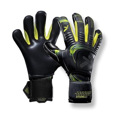 Imagem de Storelli Luvas de goleiro Silencer Menace, luvas de goleiro de futebol para jovens e adultos, luvas híbridas com espinhos de dedo removíveis, preto e amarelo, tamanho 10