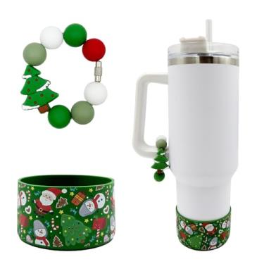 Imagem de Capa de manga de copo de Natal com alça de contas para decoração e bota de fundo de copo – Decoração de utensílios de bebida, acessórios de garrafa de água de árvore de Natal para copos Stanley de 850
