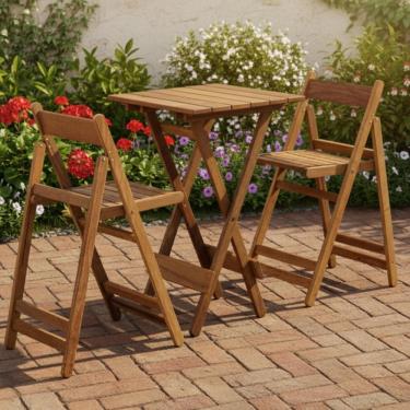 Imagem de Conjunto de Mesa Bistrô e 2 Cadeiras em Madeira Nobre Marrom