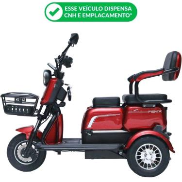 Imagem de Triciclo Elétrico 750W Fenix Vermelho 48V 22AH Tração Reduzida  - Não Precisa de CNH