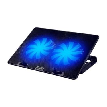 Imagem de Base de Resfriamento para Notebook com LED Azul Ventiladores Duplos Altura Ajustável Compatível até 17 Polegadas