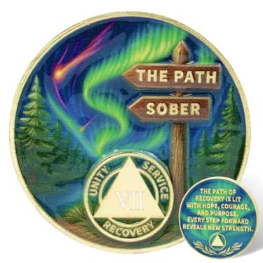 Imagem de Leafence Moeda de sobriedade AA The Path Sober Coin One Day at a Time Medalhão AA Inspiring Sobriety Token for AA Recovery Milestones (The Sober Path, 7 Years)