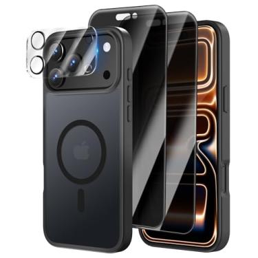 Imagem de [4 em 1] Capa magnética para iPhone 17 Pro Max, 2 películas protetoras de tela de privacidade e 1 protetor de câmera fotográfica, adequado para MagSafe, capa de grau militar à prova de choque
