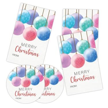 Imagem de Conjunto de adesivos de Feliz Natal, bolas coloridas para selos de envelopes, sacolas de presente, 20 etiquetas redondas e 20 retangulares, suprimentos e lembrancinhas de festa de Natal - A25