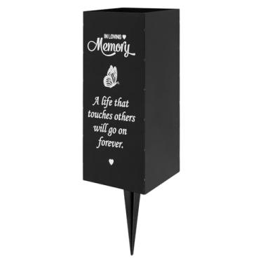 Imagem de ZJRDYYK Porta-flores de metal para cemitério com pontas no chão, vaso de túmulo para cemitério, suporte de flores memorial para túmulo (em memória amorosa)