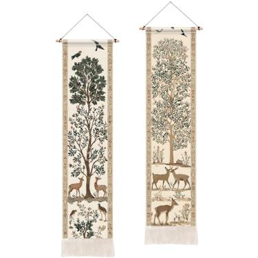 Imagem de BVBOX 2 peças de tapeçaria floral vertical, tapeçarias de borla preta para pendurar na parede vertical, decoração de casa para sala de estar, quarto