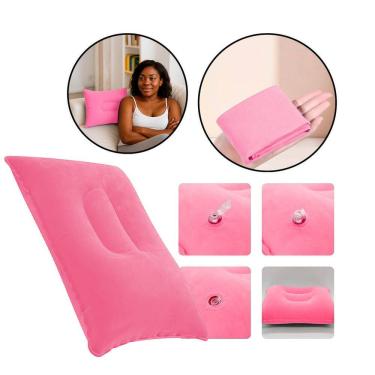 Imagem de Travesseiro Almofada Inflável Aveludado PVC Viangens camping - Rosa