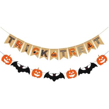 Imagem de Faixa de doces ou travessuras guirlanda de Halloween para lareira parede varanda decoração de festa bandeira rústica de serapilheira bandeira de Halloween decorações internas