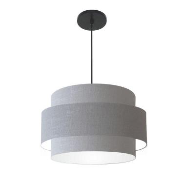 Imagem de Lustre Para Sala De Jantar Vivare Md-4394 Cúpula Em Tecido 50cm Rustico-cinza 127/220v