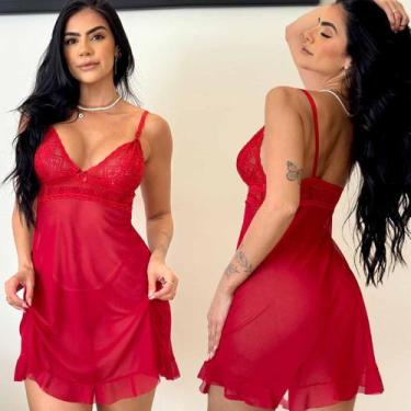 Imagem de Camisola Sexy Feminina Sem Bojo Renda Tule Sensual Núpcias - Like4you,